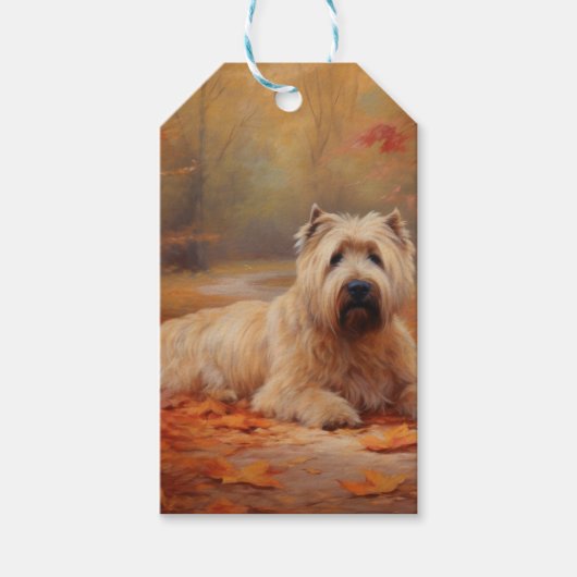 Wheaten Terriër in de herfst laat Herfst inspirere Cadeaulabel (Voorkant)