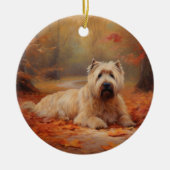 Wheaten Terriër in de herfst laat Herfst inspirere Keramisch Ornament (Voorkant)
