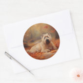 Wheaten Terriër in de herfst laat Herfst inspirere Ronde Sticker (Envelop)