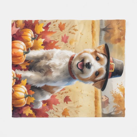 Wheaten Terrier in de herfst verlaat Thanksgiving  Fleece Deken (Voorkant (Horizontaal))