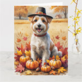 Wheaten Terrier in de herfst verlaat Thanksgiving  Kaart (Gele Bloem)