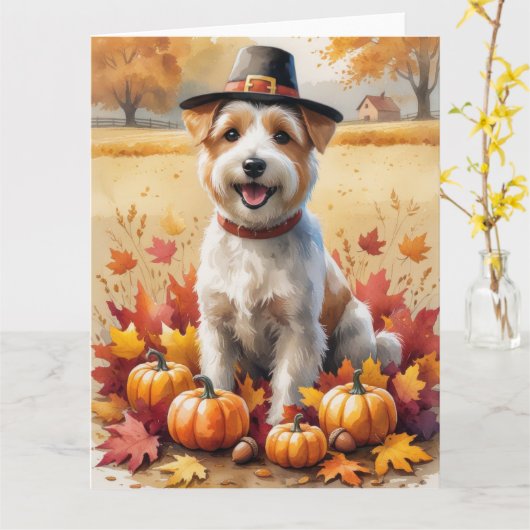 Wheaten Terrier in de herfst verlaat Thanksgiving  Kaart (Gele Bloem)