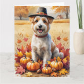 Wheaten Terrier in de herfst verlaat Thanksgiving  Kaart (Voorkant)