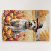 Wheaten Terrier in de herfst verlaat Thanksgiving  Legpuzzel (Horizontaal)