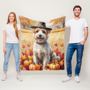 Wheaten Terrier in Herfstbladeren Thanksgiving Kun Fleece Deken