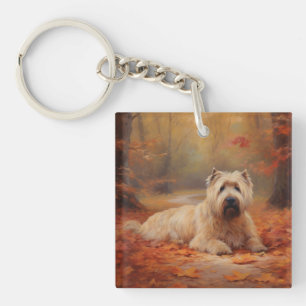 Wheaten Terrier in herfstbladeren val inspireert Sleutelhanger