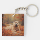 Wheaten Terrier in herfstbladeren val inspireert Sleutelhanger (Achterkant)
