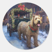 Wheaten Terrier Kerst Feestseizoen Ronde Sticker (Voorkant)
