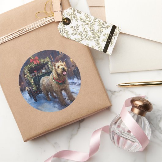 Wheaten Terrier Kerst Feestseizoen Ronde Sticker (Geschenken)