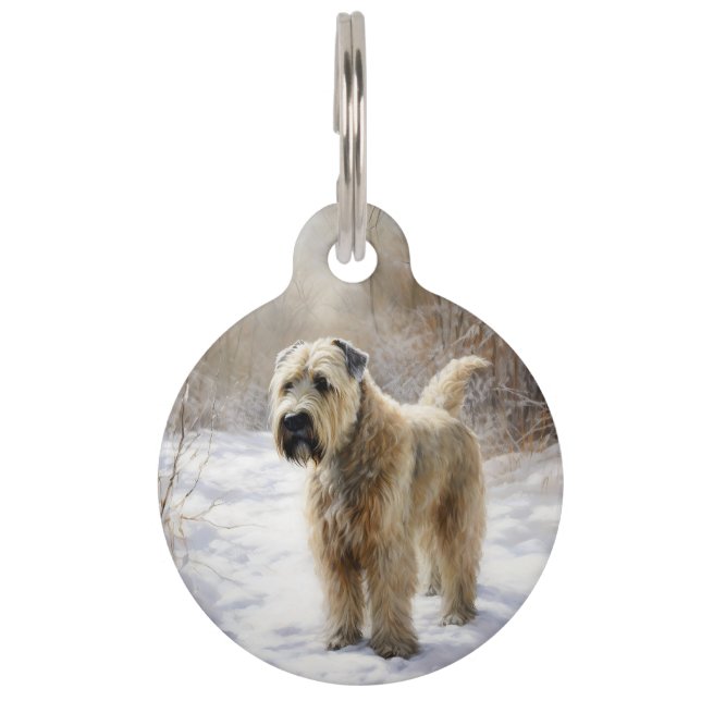 Wheaten Terrier Laat het Sneeuwen Kerstmis Huisdierpenning (Voorkant)