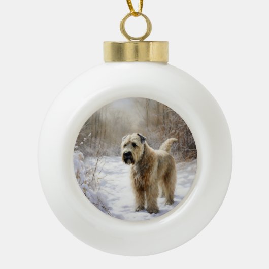 Wheaten Terrier Laat het sneeuwen Kerstmis Keramische Bal Ornament (Voorkant)