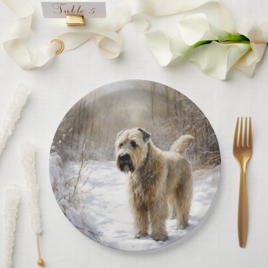 Wheaten Terrier Laat het sneeuwen Kerstmis Papieren Bordje (Huwelijk)