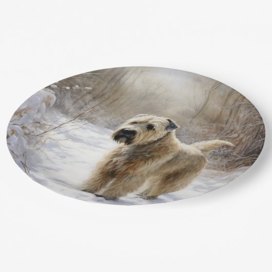 Wheaten Terrier Laat het sneeuwen Kerstmis Papieren Bordje (Gekanteld)