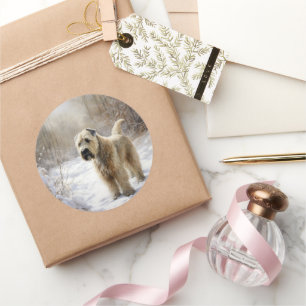Wheaten Terrier Laat het Sneeuwen Kerstmis Ronde Sticker