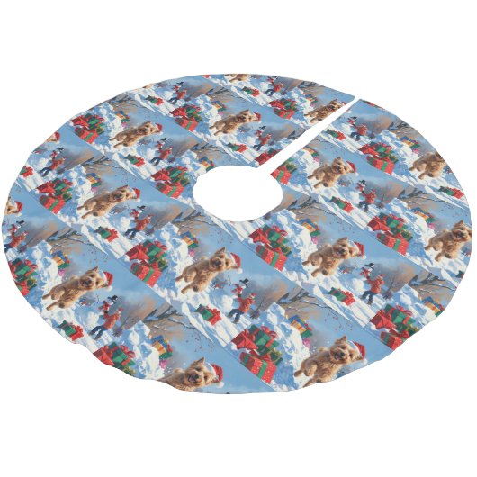 Wheaten Terrier Loopt In Sneeuw Met Kerst Pet Kerstboom Rok (Gekanteld)