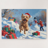 Wheaten Terrier Loopt In Sneeuw Met Kerst Pet Legpuzzel (Horizontaal)