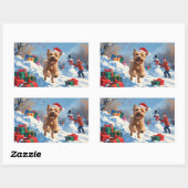 Wheaten Terrier Loopt In Sneeuw Met Kerst Pet Rechthoekige Sticker (Vel)