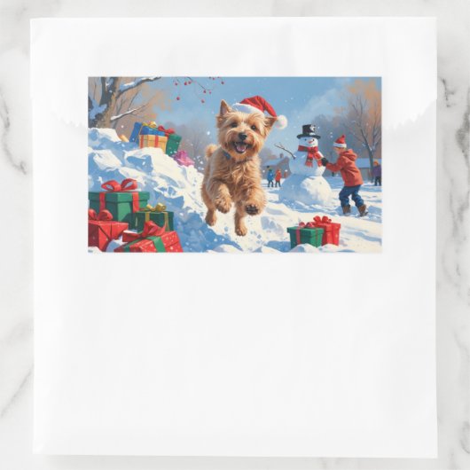 Wheaten Terrier Loopt In Sneeuw Met Kerst Pet Rechthoekige Sticker (Tas)