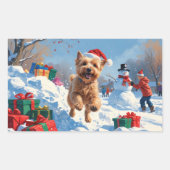 Wheaten Terrier Loopt In Sneeuw Met Kerst Pet Rechthoekige Sticker (Voorkant)