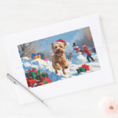 Wheaten Terrier Loopt In Sneeuw Met Kerst Pet Rechthoekige Sticker (Envelop)