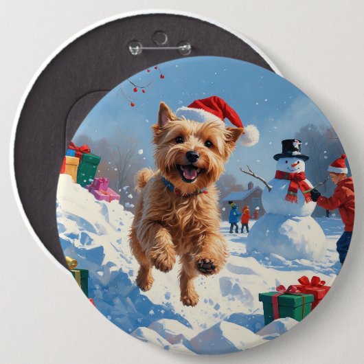 Wheaten Terrier Loopt In Sneeuw Met Kerst Pet Ronde Button 6,0 Cm (Voorkant /achterkant)
