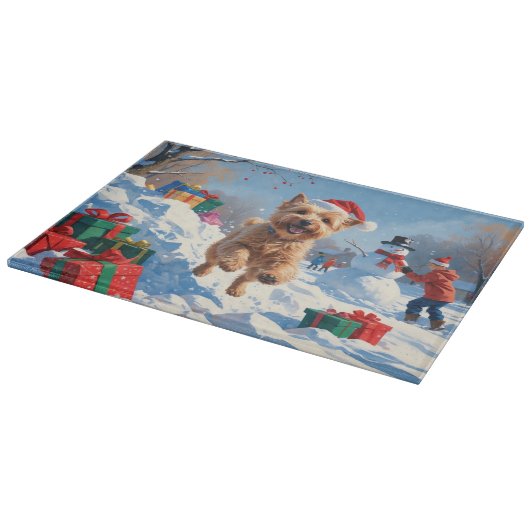 Wheaten Terrier Loopt In Sneeuw Met Kerst Pet Snijplank (Hoek)