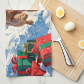 Wheaten Terrier Loopt In Sneeuw Met Kerst Pet Theedoek (Quarter Fold)