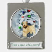 Wheaten Terrier Personalized Kerstmis Verzilverd Banner Ornament (Voorkant)