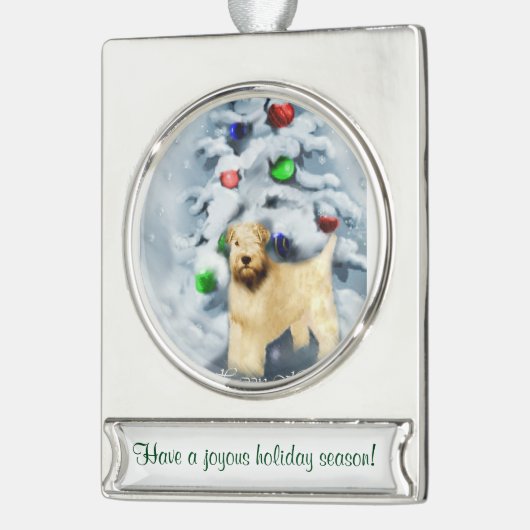 Wheaten Terrier Personalized Kerstmis Verzilverd Banner Ornament (Links)