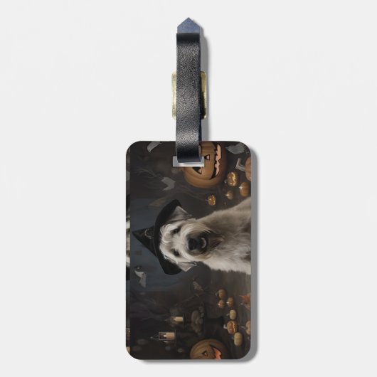 Wheaten Terrier Pompoenen Halloween Eng Bagagelabel (Achterkant verticaal)