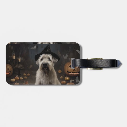 Wheaten Terrier Pompoenen Halloween Eng Bagagelabel (Achterkant horizontaal)