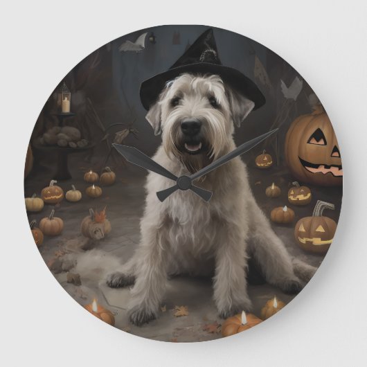 Wheaten Terrier Pompoenen Halloween Eng Grote Klok (Voorkant)
