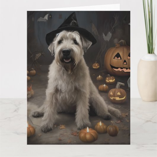 Wheaten Terrier Pompoenen Halloween Eng Kaart (Voorkant)