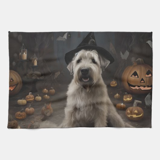 Wheaten Terrier Pompoenen Halloween Eng Theedoek (Horizontaal)
