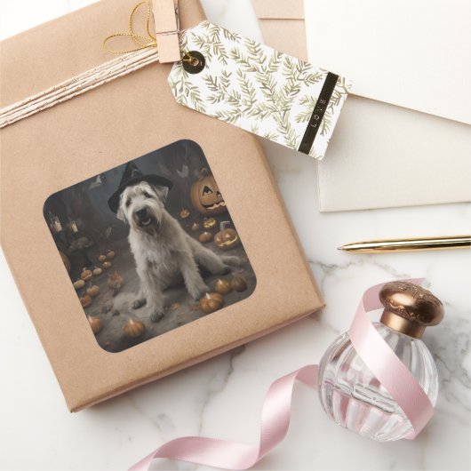 Wheaten Terrier Pompoenen Halloween Eng Vierkante Sticker (Geschenken)