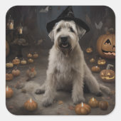 Wheaten Terrier Pompoenen Halloween Eng Vierkante Sticker (Voorkant)