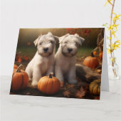 Wheaten Terrier Puppy Herfst Plezier Pompoen Kaart (Gele Bloem)