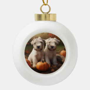 Wheaten Terrier Puppy Herfst Plezier Pompoen Keramische Bal Ornament