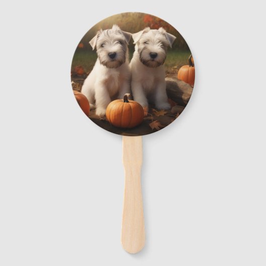 Wheaten Terrier Puppy Herfst Verrukking Pompoen Handwaaier (Voorkant)