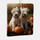 Wheaten Terrier Puppy Herfst Verrukking Pompoen Keramisch Ornament (Rechts)