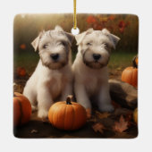 Wheaten Terrier Puppy Herfst Verrukking Pompoen Keramisch Ornament (Achterkant)