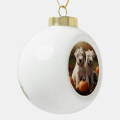 Wheaten Terrier Puppy Herfst Verrukking Pompoen Keramische Bal Ornament (Links)