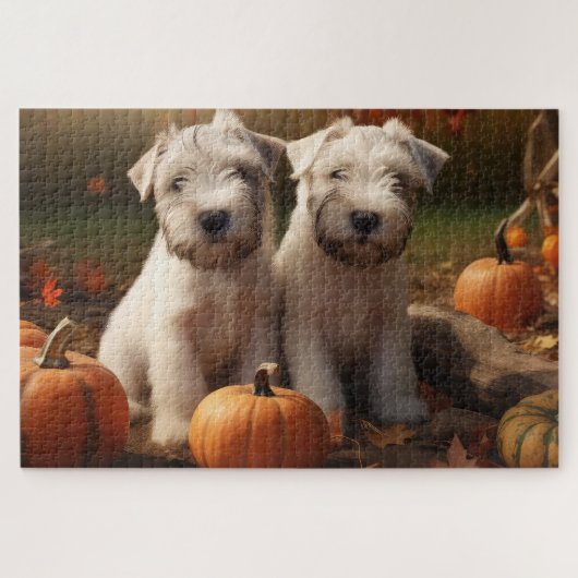 Wheaten Terrier Puppy Herfst Verrukking Pompoen Legpuzzel (Horizontaal)