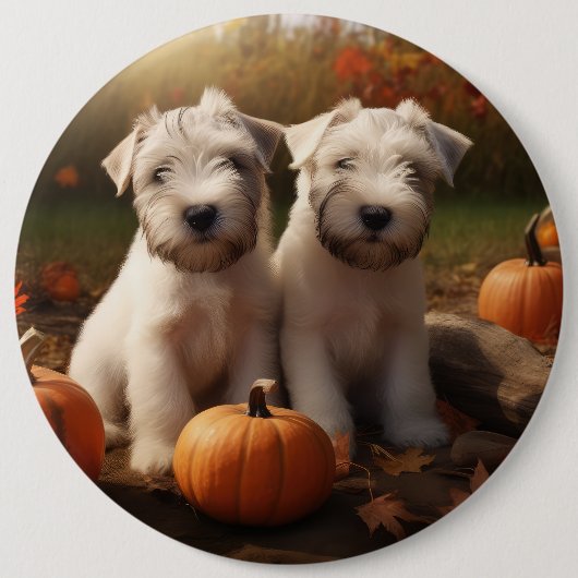 Wheaten Terrier Puppy Herfst Verrukking Pompoen Ronde Button 6,0 Cm (Voorkant)