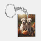 Wheaten Terrier Puppy Herfst Verrukking Pompoen Sleutelhanger (Voorkant Links)