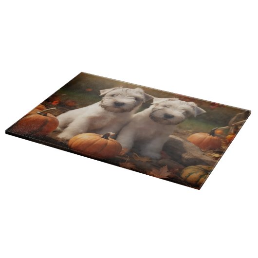 Wheaten Terrier Puppy Herfst Verrukking Pompoen Snijplank (Hoek)