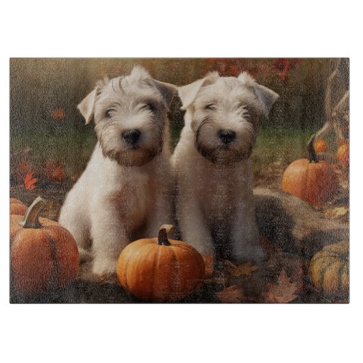Wheaten Terrier Puppy Herfst Verrukking Pompoen Snijplank (Voorkant)
