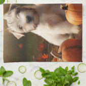 Wheaten Terrier Puppy Herfst Verrukking Pompoen Theedoek (Gevouwen)