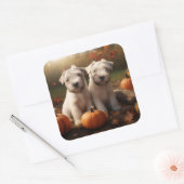 Wheaten Terrier Puppy Herfst Verrukking Pompoen Vierkante Sticker (Envelop)