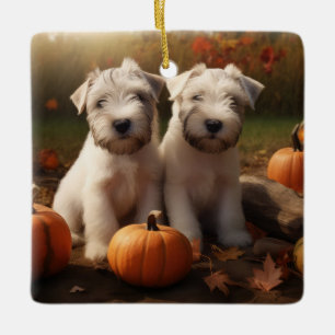Wheaten Terrier Puppy Herfstvreugde Pompoen Keramisch Ornament